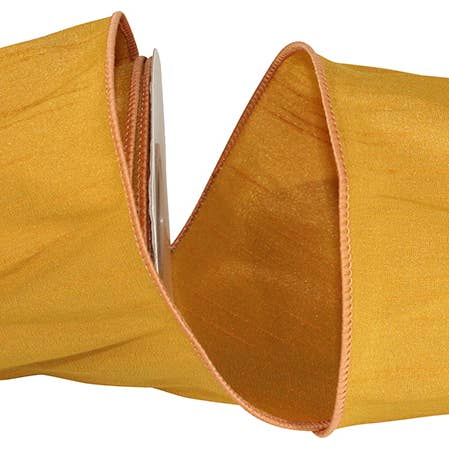 Dupioni Supreme Wired Edge, Mustard, 4 In, 10 Yards for wholesale by RELIANT RIBBON