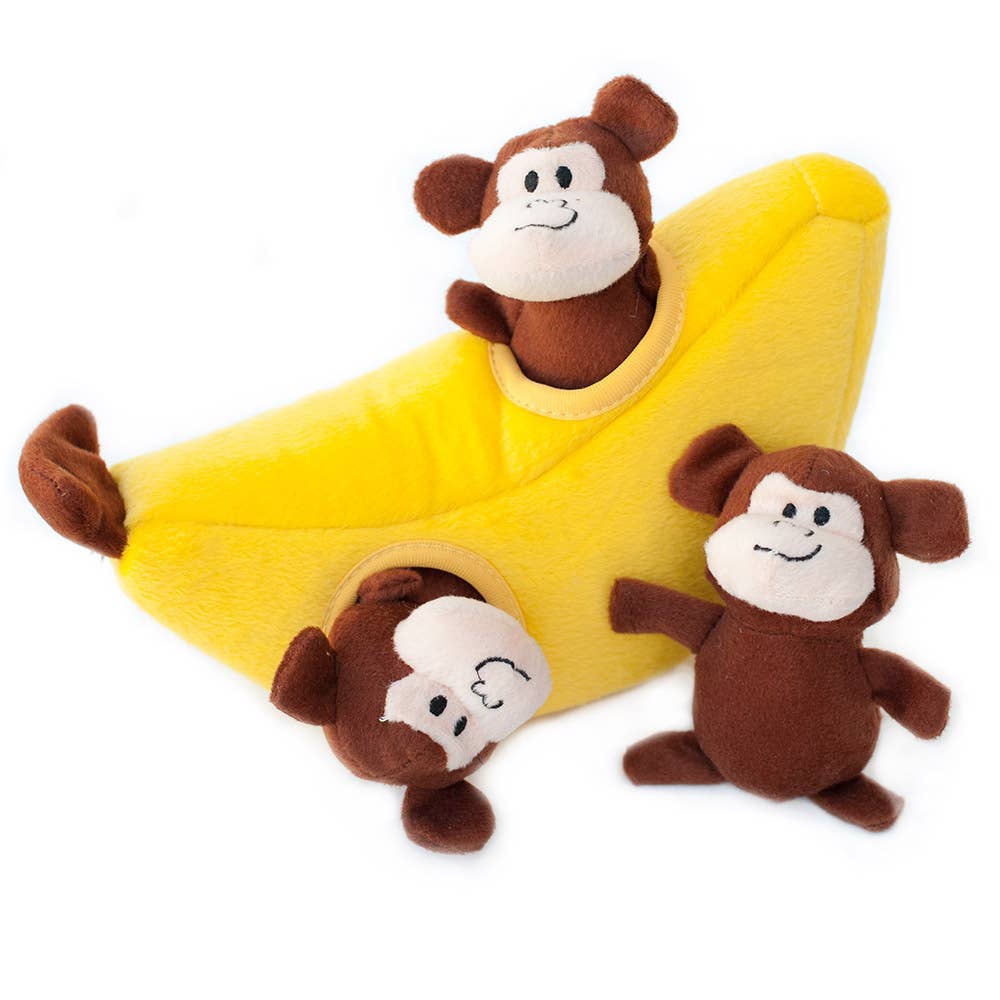 ZippyPaws - Vendita all'ingrosso Peluche - Cani - Zippy Burrow - Scimmietta e banana - Gioco per cani1