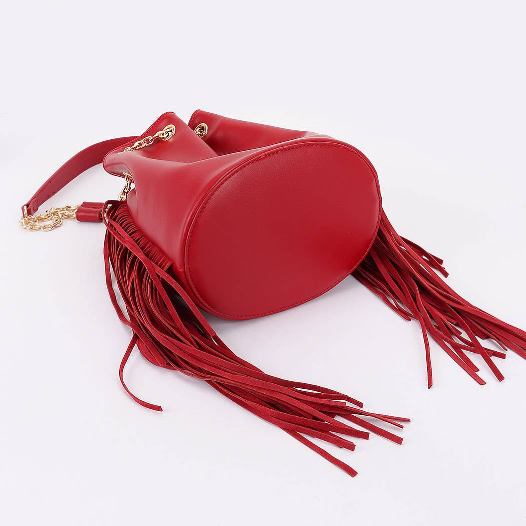 3AM BY H&D ACCESSORIES – bolsa tiracolo - Mulher por atacado – Mala de Balde com Franjas e Corrente Elegante4