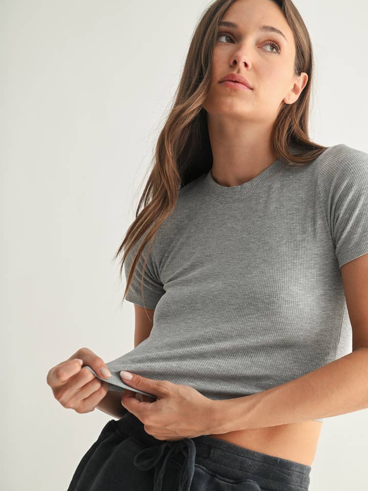 Mono B - Wholesale Athletic Top - Women's - Essential Micro-Ribbed Athleisure Baby Tee8