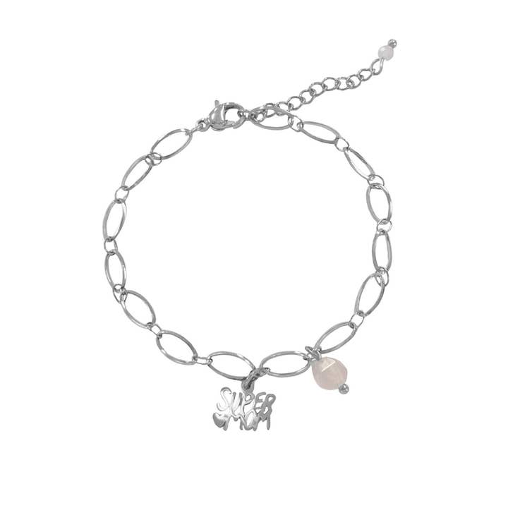 Super Mom & Rose Quartz Bracelet – Silver for wholesale by Saint Clairmont