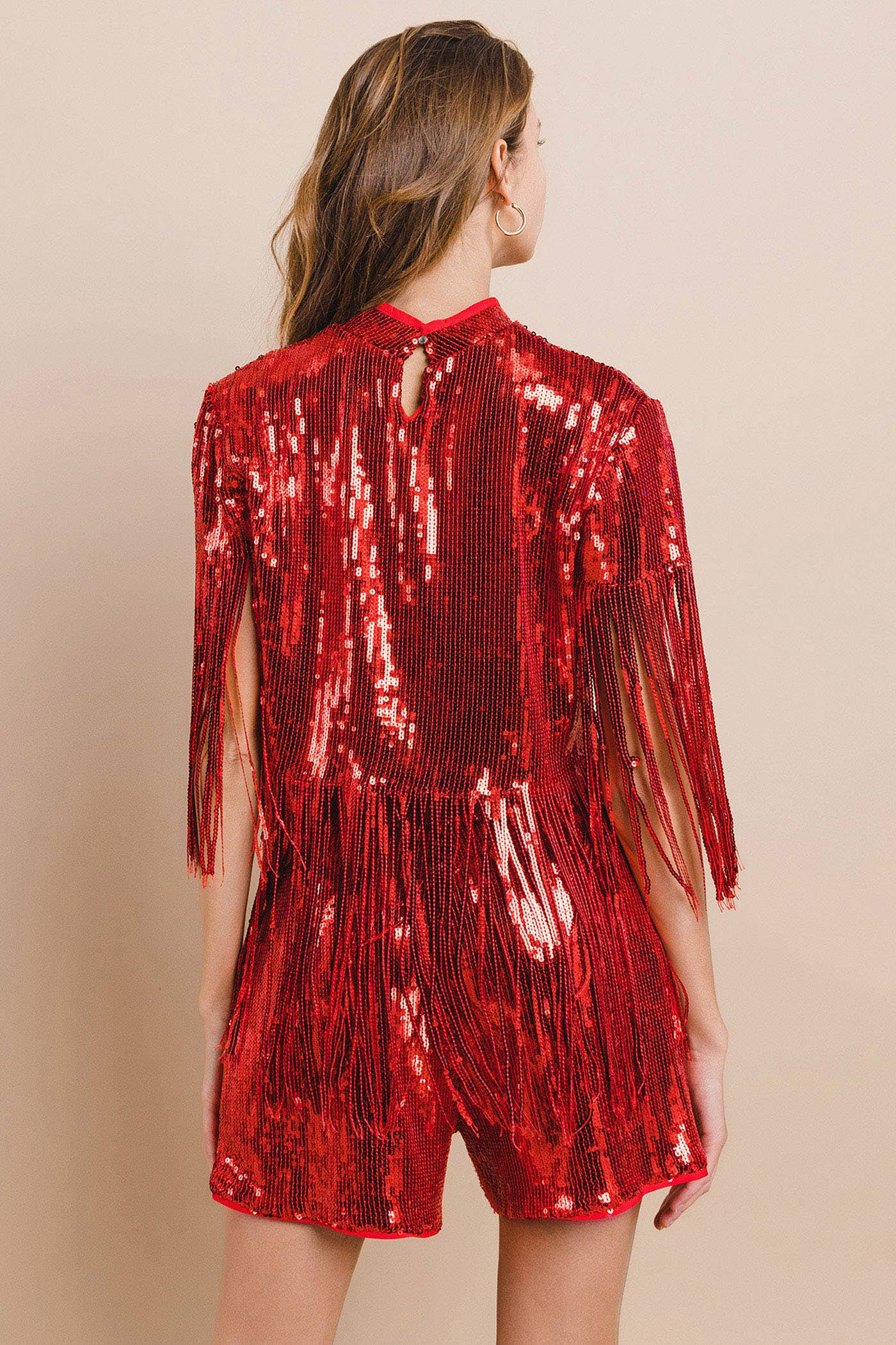 Nylon Apparel - Wholesale Blouse - Women's - 81300T-Fringe-Western Fringed Sequin Mock Neck Poncho Top3