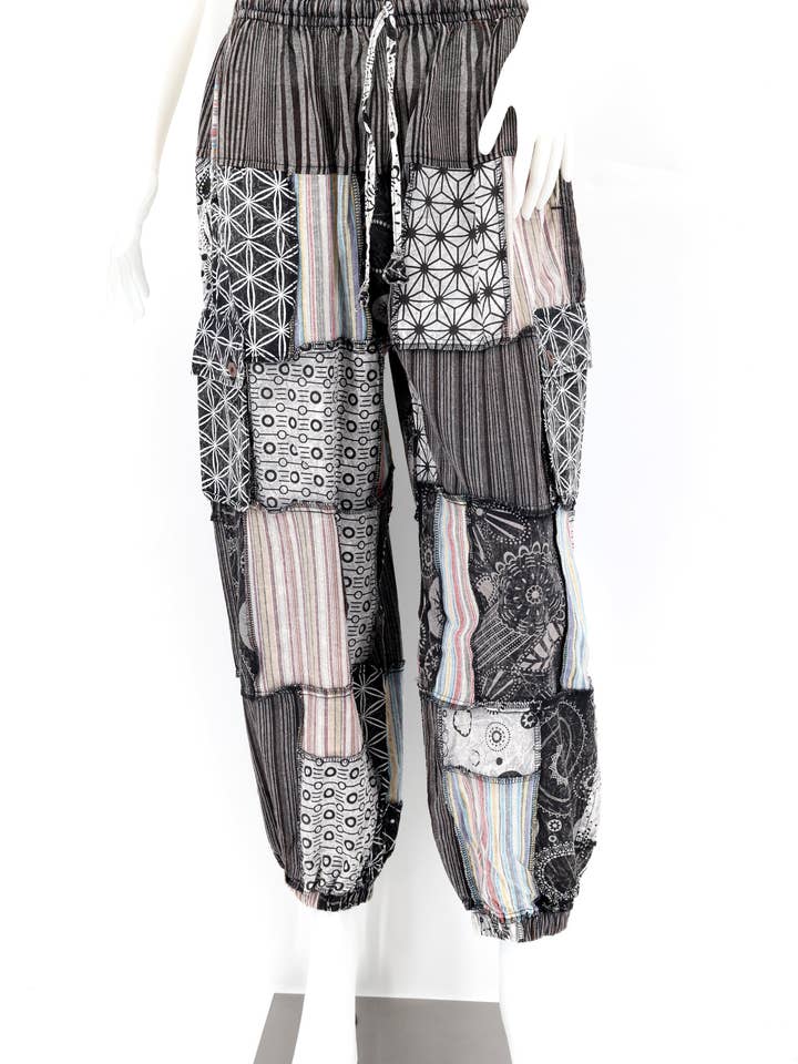 Himalaya Handmade - Wholesale Pants - Unisex - Cotton Hippie Handmade Harem Geometric Print Patchwork Lightweight Bohemian Pants1