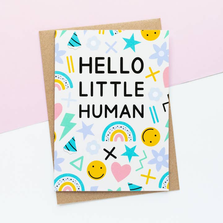 Hello Little Human New Baby Greeting Card | Cute Doodle for wholesale by Jeff and the Squirrel