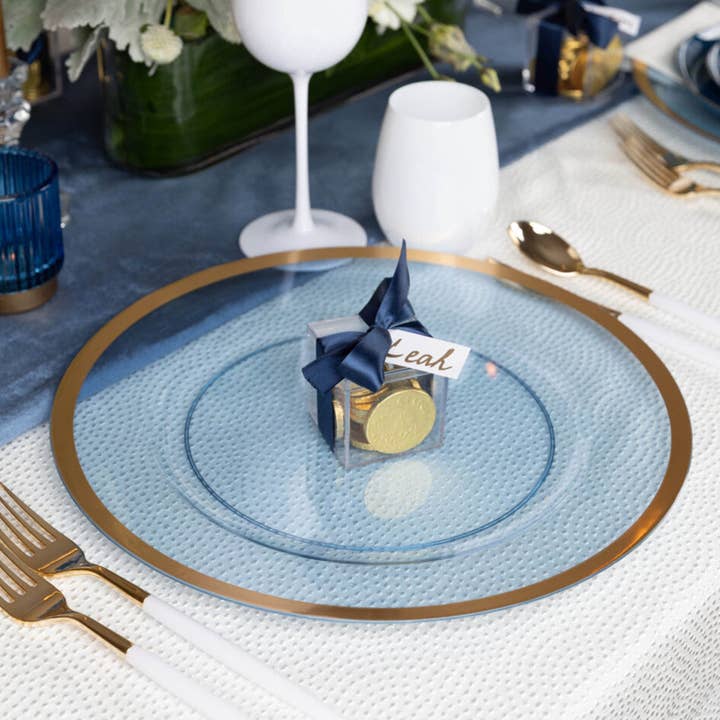 EcoQuality - Wholesale Charger Plate - 13" Plastic Blue Charger Plates Gold Rim