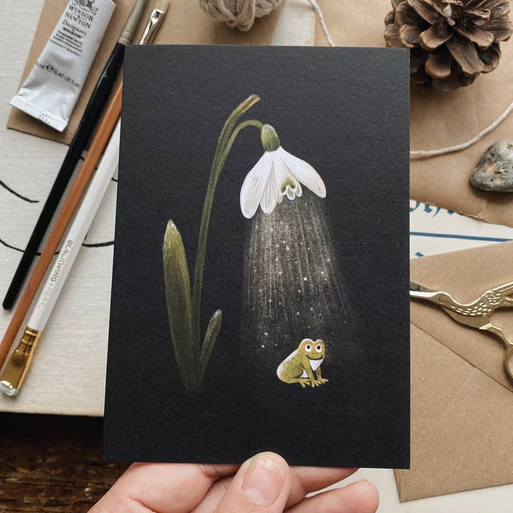 Snowdrop & Frog//Carte de voeux pour la vente par Sandra Dieckmann
