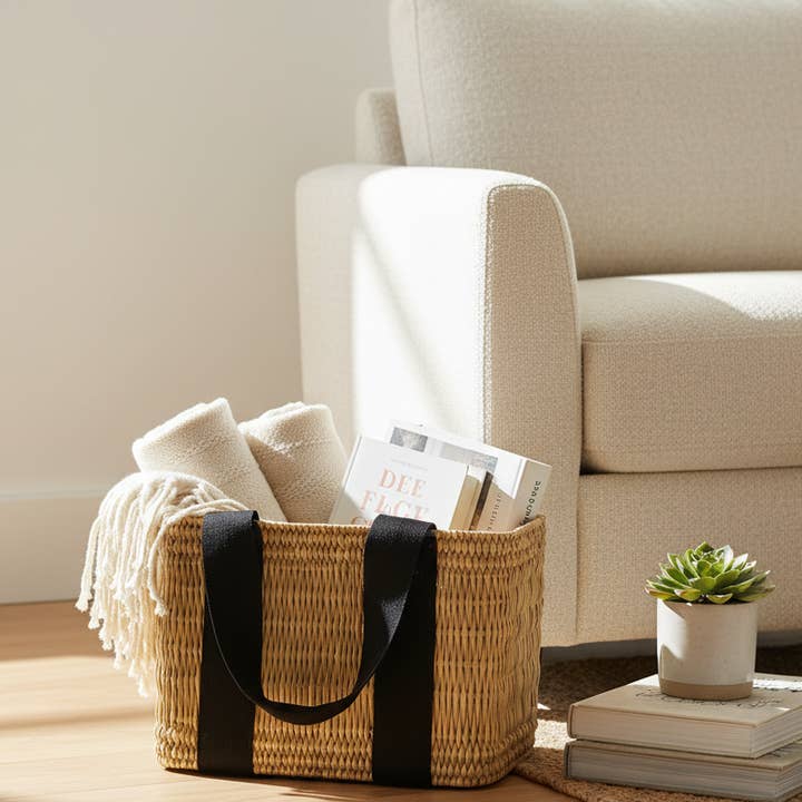 High crafty - Wholesale Beach Bag - Rattan Basket Bag – Handmade Natural Rattan Tote with Black 4