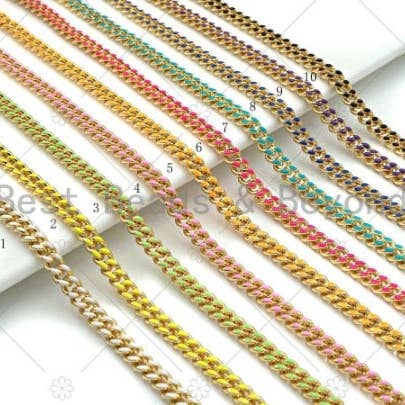 BestBeads&Beyond - Wholesale Link & chain necklace - High Quality Colorful Enamel 6x7mm Cuban Curb Chain by Foot, Gold Enamel Cuban Chain, Wholesale bulk Chain, sku#E5191
