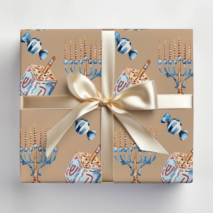 JOSIL Paperie & Gift - Wholesale Wrapping Paper Roll - Hanukkah Gift Wrap - khaki