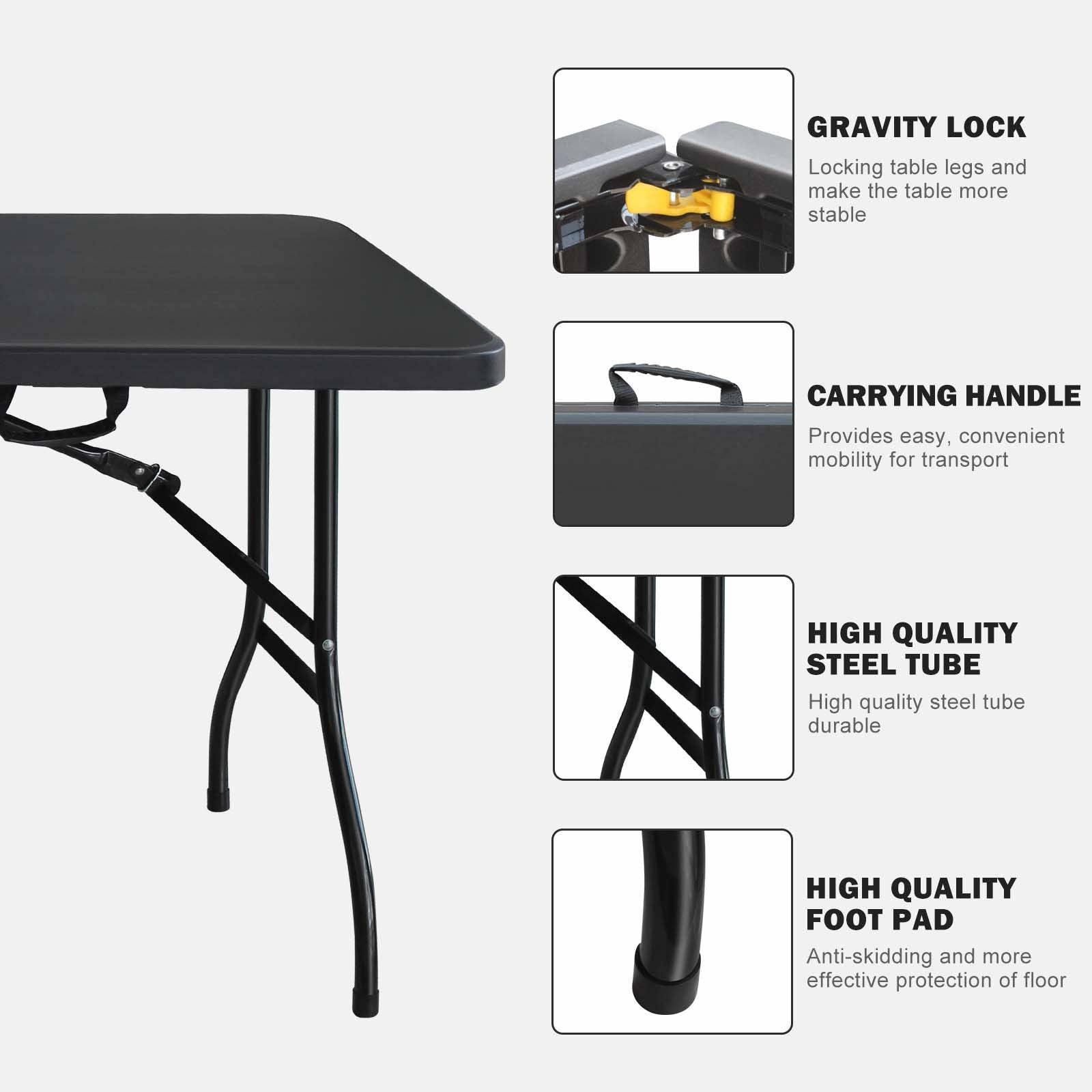 39F Inc. - Wholesale Patio Table - 6ft Black Folding Table for Camping Parties and Events5