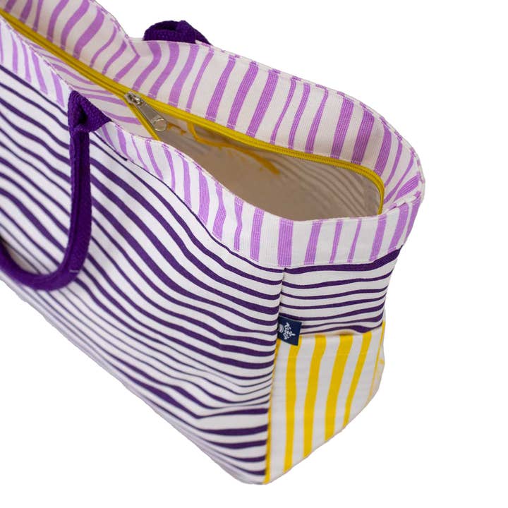 The Royal Standard - Wholesale Tote Bag - Women's - Stripe Durham Tote White/Purple/Yellow/Light Purple 17.5x13.5x6