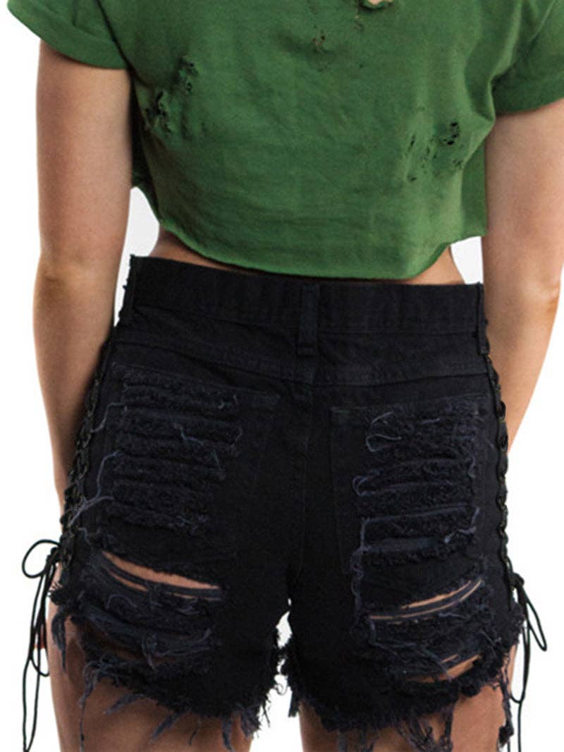 Tourtiwi - Vendita all'ingrosso Pantaloncini - Donna - Pantaloncini di jeans sexy con lacci laterali14