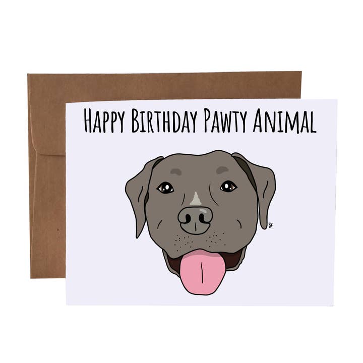 Happy Birthday Pawty Animal | Pitbull Dog Pun Greeting Card for wholesale by SKP ink