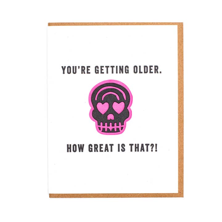 Carte de vœux d'anniversaire Skull pour la vente par Lady Pilot Letterpress