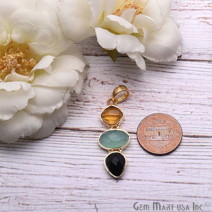 GemMartUSA - Wholesale Pendant/charm necklace - DIY Multi Gemstone 38x14mm Gold Plated Necklaces Pendant3
