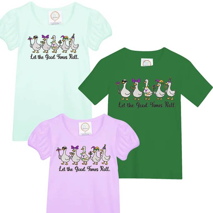 MARDI GRAS GEESE SHORT SLEEVE TEE for wholesale by The Sassy Seamstress