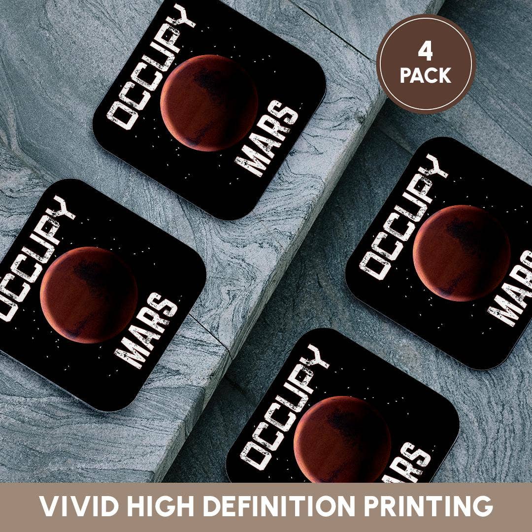 3dRose - Wholesale Coasters - 3dRose, Funny space Mars exploration and colonization Occupy Mars., Coaster12