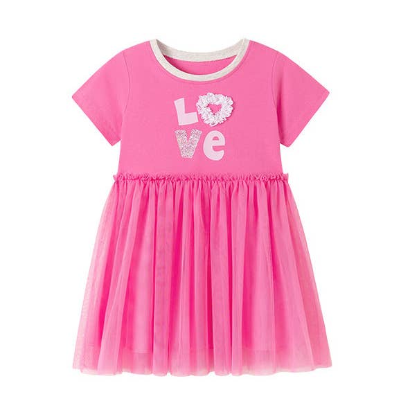 Robe à manches courtes avec lettres d'arrivée d'été et motif cœur, en tulle patchwork, pour filles élégantes. pour la vente par MyKids-USA®