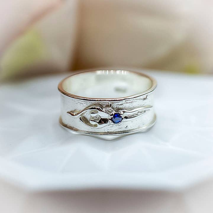 Unisex Soulmate Ring, Size 10, 11, 12, .925 Genuine Silver, Sapphire Cubic Zirconia for wholesale by Symbol of Love Jewelry