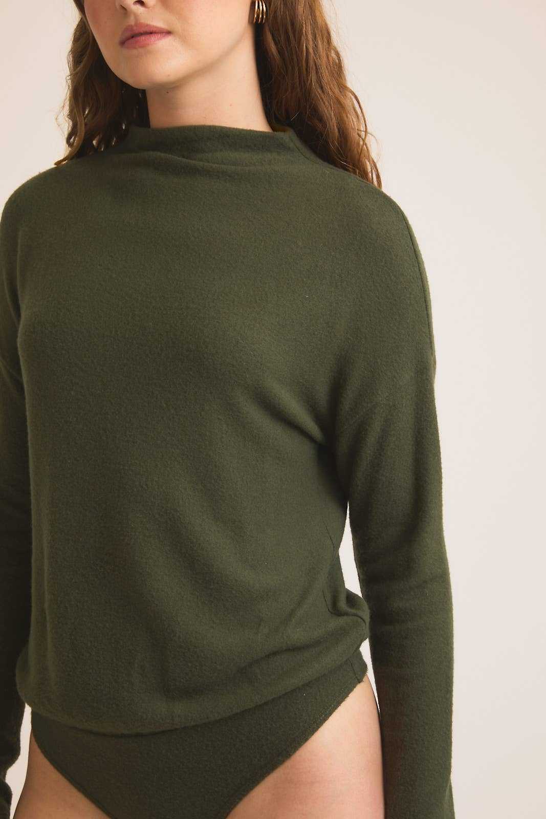OLIVE LONG SLEEVE MOCK NECK BODYSUIT for wholesale on Faire5