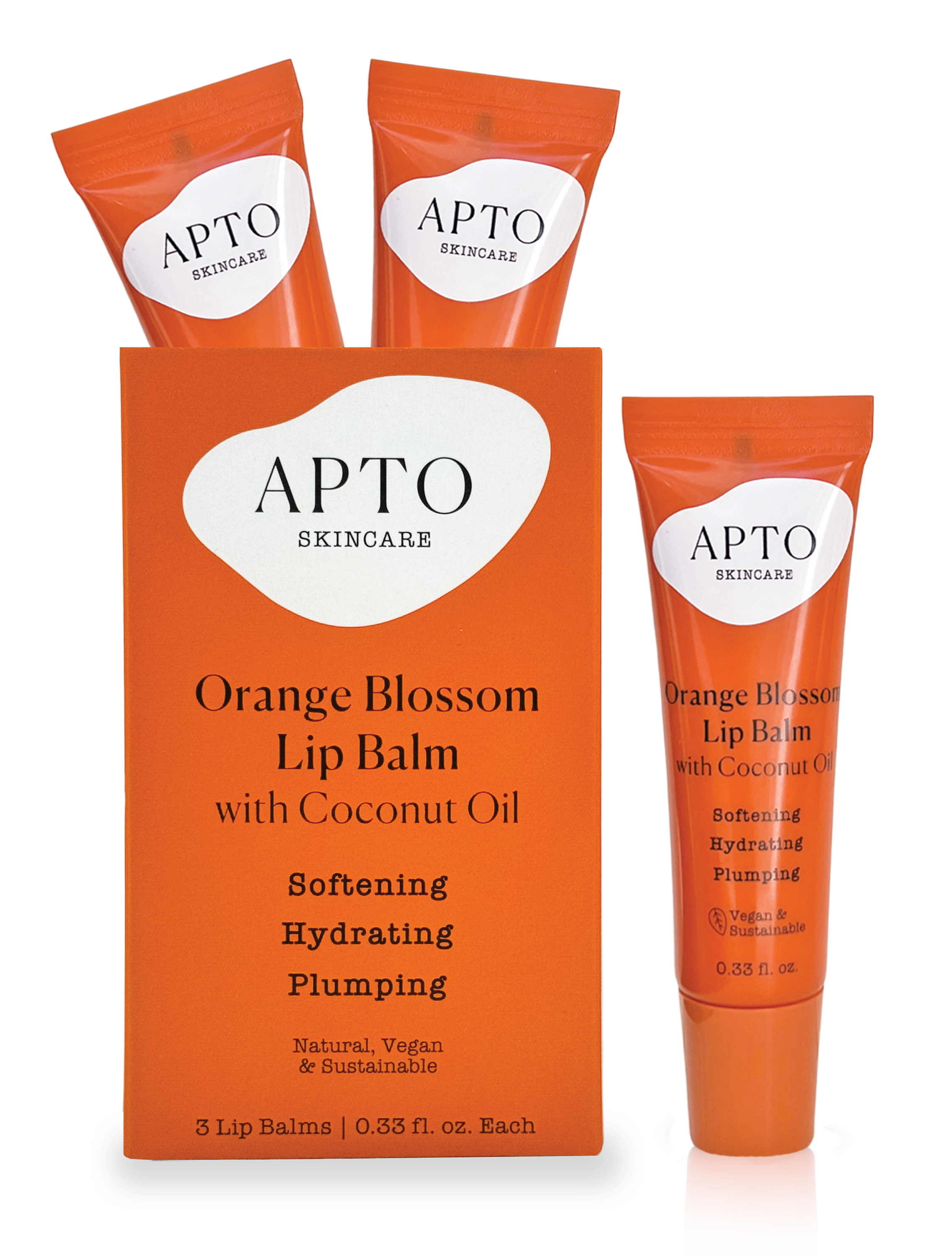 Apto Skincare – Großhandel Lippenbalsam-Sets – 3er-Pack Orangenblüten-Lippenbalsam mit Kokosöl0