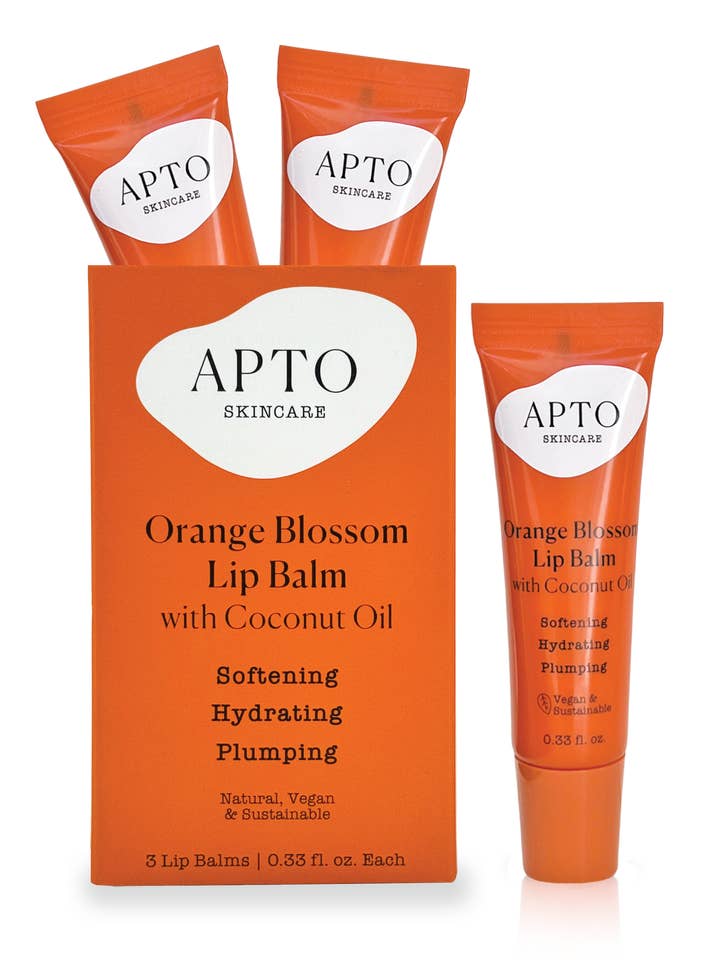 3-pak appelsinblomst læbepomade med kokosolie for engroshandel hos Apto Skincare
