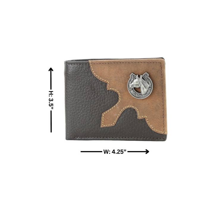 Leather Impressions Inc - Wholesale Wallet - Men's - Mixed Media Bifold Rodeo Wallet with Medallion AB191520