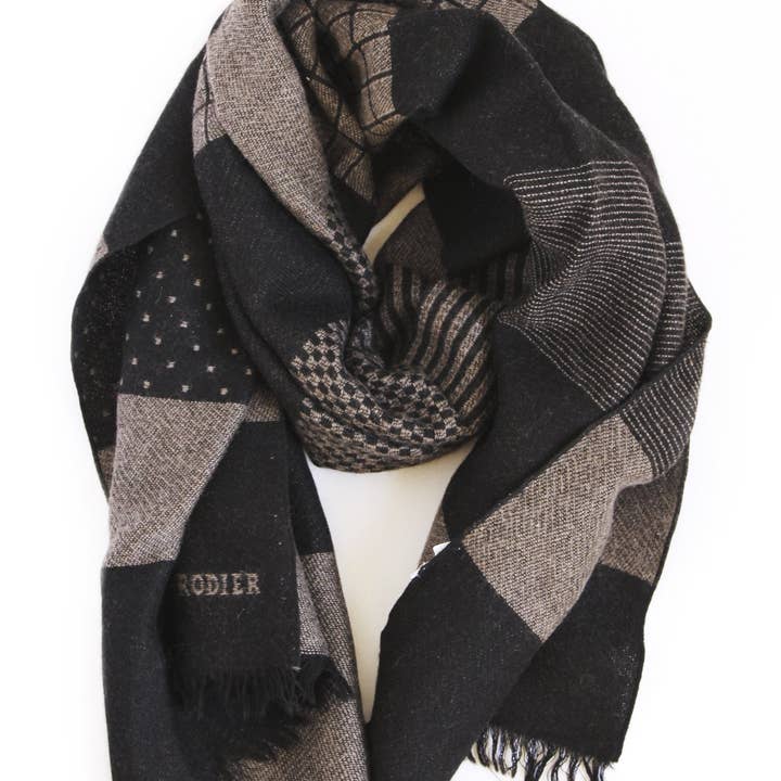 Rodier - Silencieux rayé en laine Taupe/Noir pour la vente par PariScarves