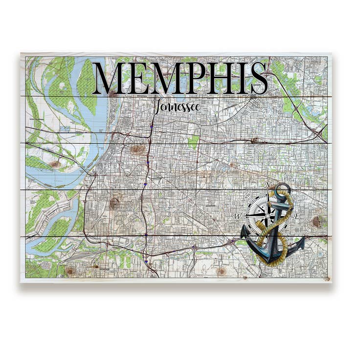 Memphis, TN -Anchor 18x24 Wood Pallet Map for wholesale by Map Mom