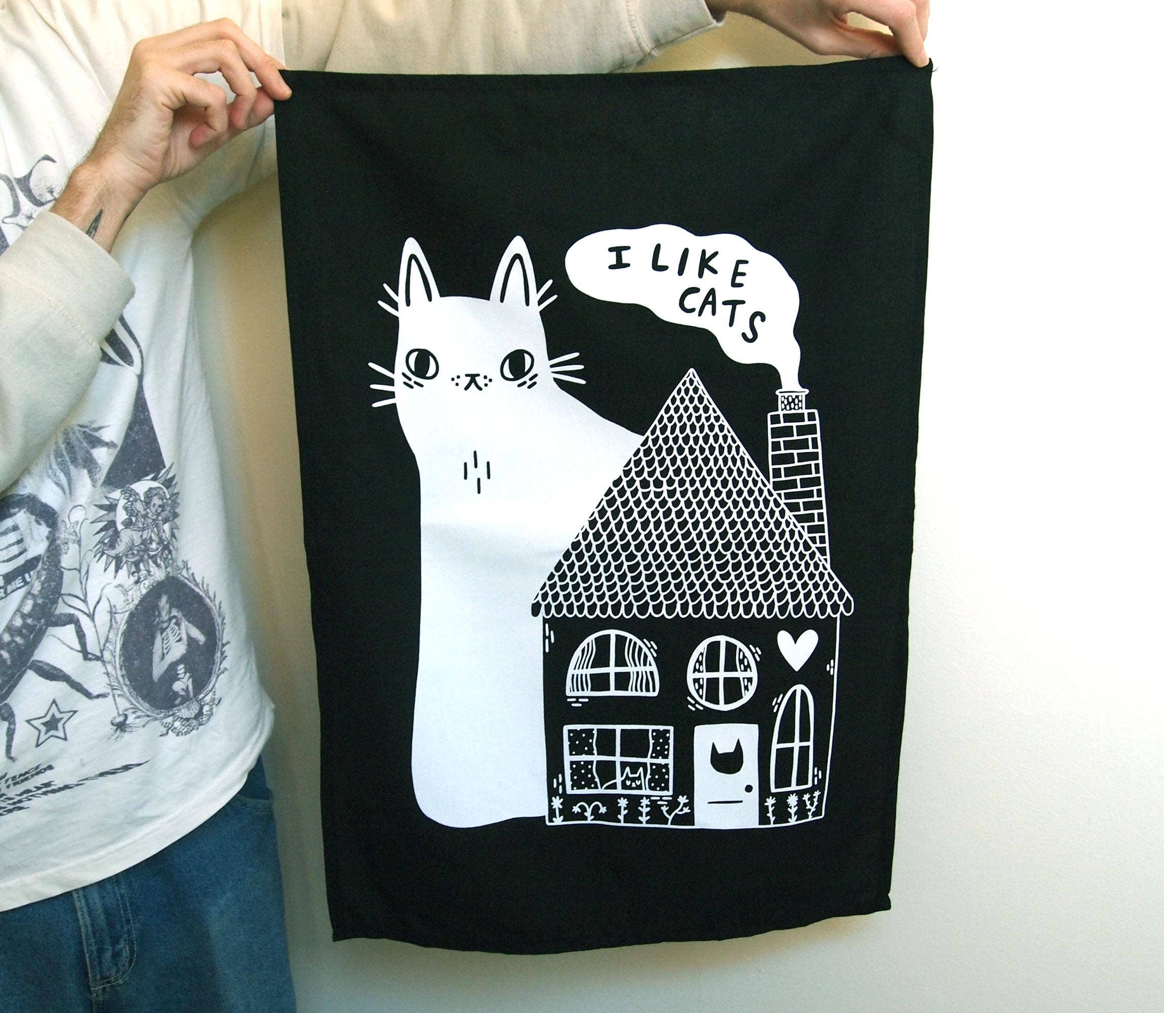 I LIKE CATS - Wholesale Tea Towel - Cotton Tea Towel With Cat and House Screen Print7