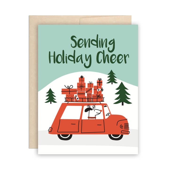 Holiday Dog Santa Driver Christmas Card for wholesale by The Beautiful Project