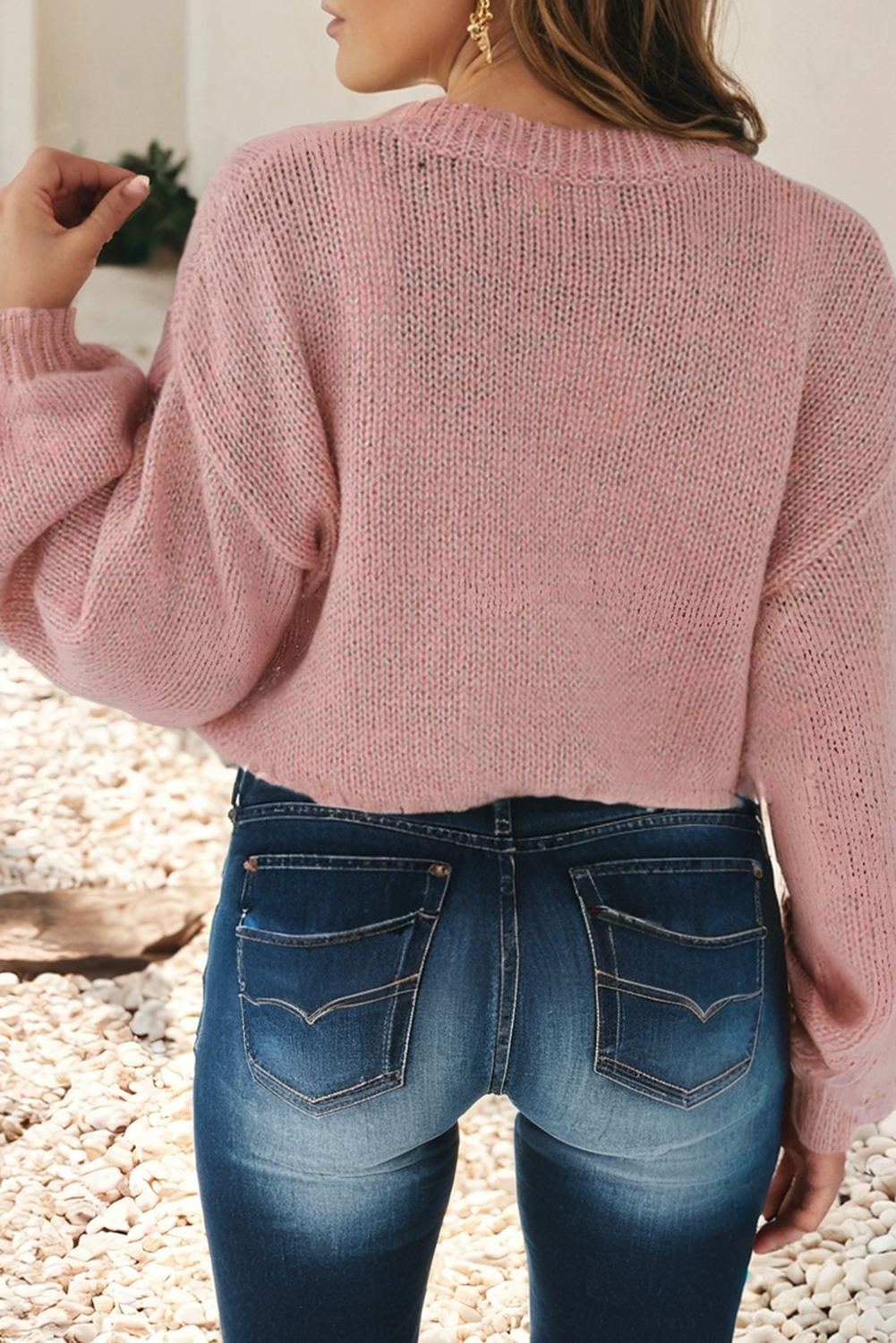 Peach Blossom LDC Big Flower Accent Bubble Sleeve Drop Shoulder Sweater for wholesale on Faire1