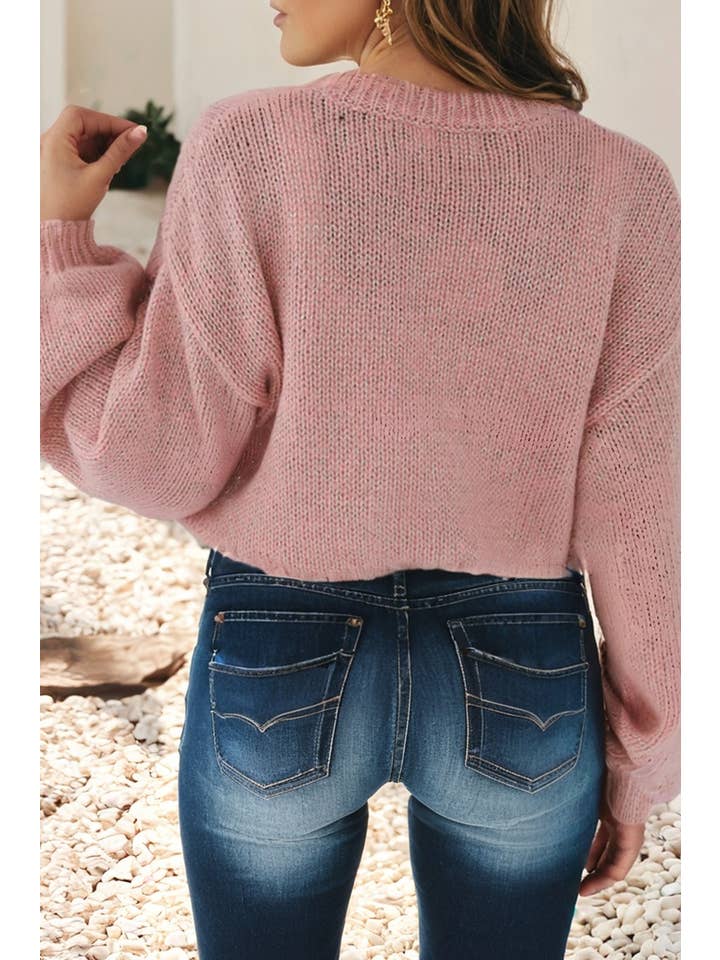 Peach Blossom LDC Big Flower Accent Bubble Sleeve Drop Shoulder Sweater for wholesale on Faire1