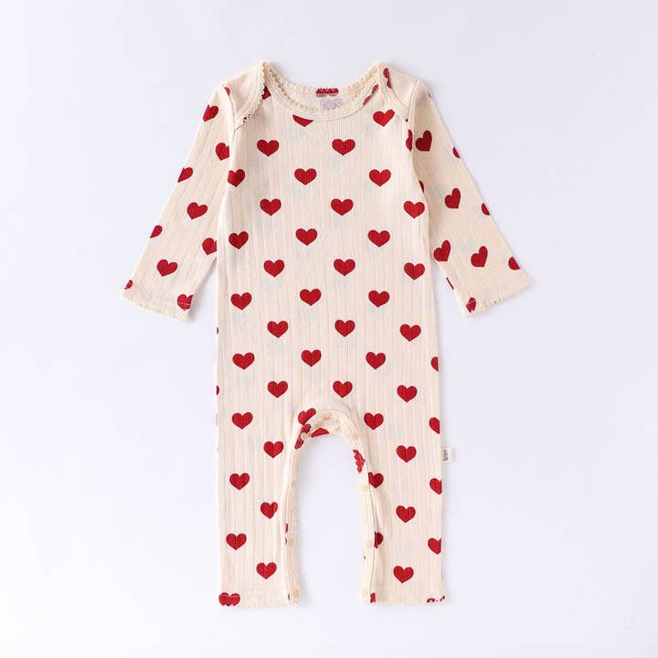 Little Trendy - Wholesale Jumpsuit - Baby - Baby pure cotton heart bow printed jumpsuit romper
