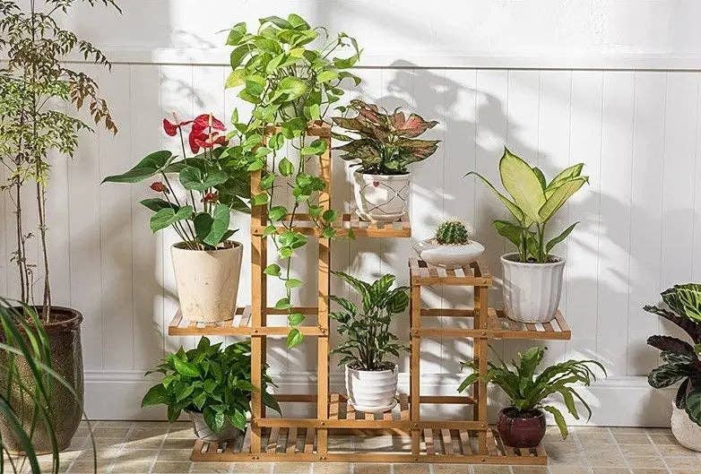 everythingbamboo – Großhandel Blumentopfständer – Pflanzgefäß aus Bambusholz für den Garten, Blumentöpfe, Standregal für drinnen und draußen2