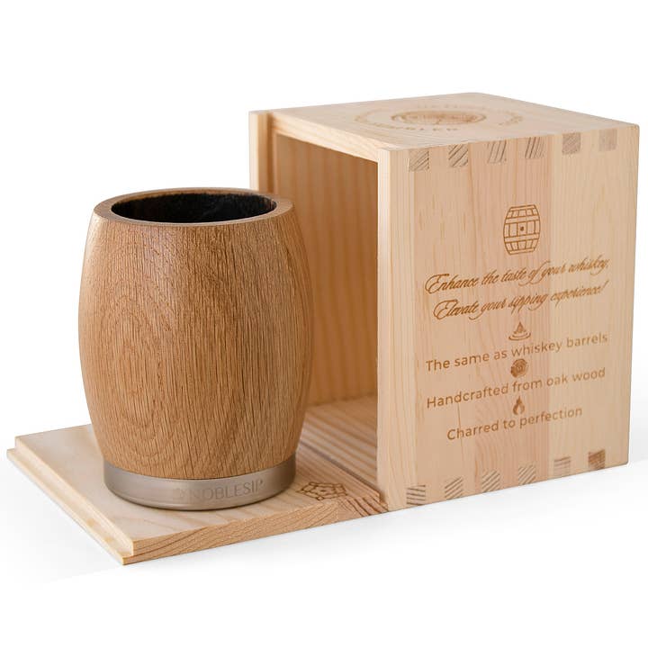 NOBLESIP – wholesale Cocktail-/likörglas – Ekwhiskytumbler i trälåda. Fars dag-present.