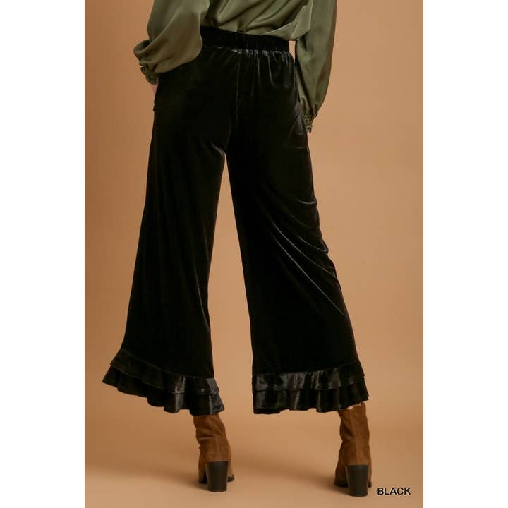 BNS - Wholesale Pants - Women's - Velvet Wide Leg Pants with Embroidered Pockets