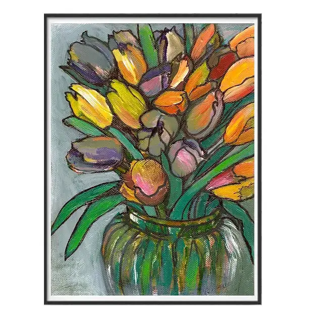 Plant Based Paintings - Wholesale Art Print - Tulips in Glass Vase - Giclee Art Print1