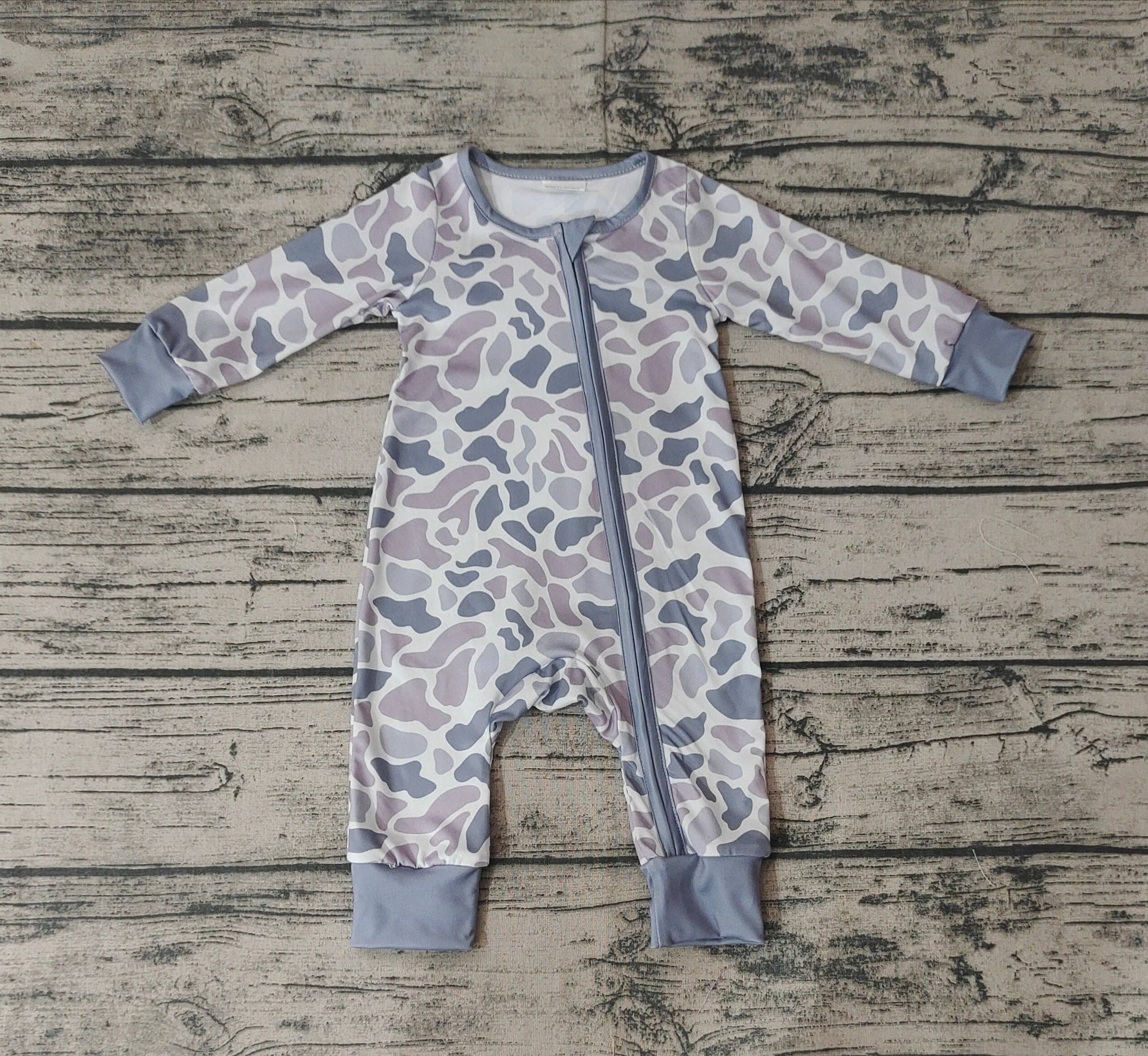 Aier Wholesale - Wholesale Sleepsuit - Baby - Baby Infant Boys Grey Camo Zip Sleepers Rompers2