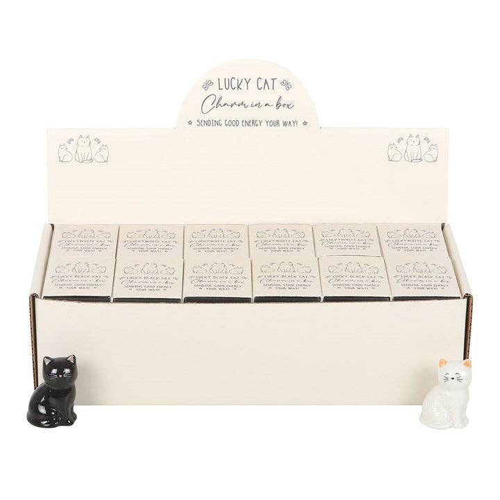 Something Different Wholesale - Wholesale Decorative Figurine - Set of 24 White & Black Lucky Cat Charms in a Box1