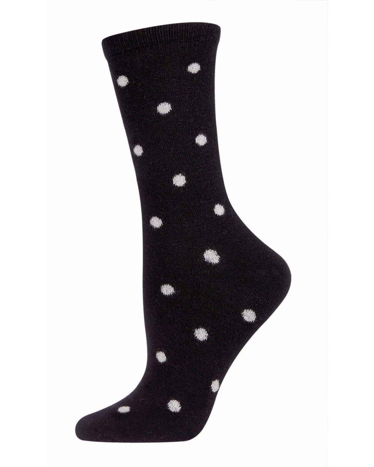 Black MeMoi Womens Polka Dot Cashmere Blend Crew Socks for wholesale on Faire