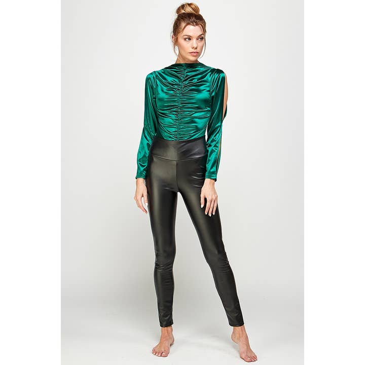 Body Esmeralda Verde Ruched por atacado de LUXYUSA