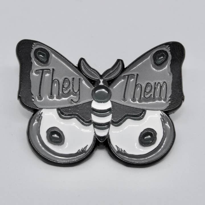 They/Them Moth Pronoun Pin for wholesale by Subkuktures