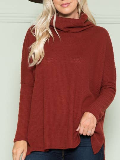 Brushed Waffles Cowl Neck Long Sleeve Top for wholesale by aa24