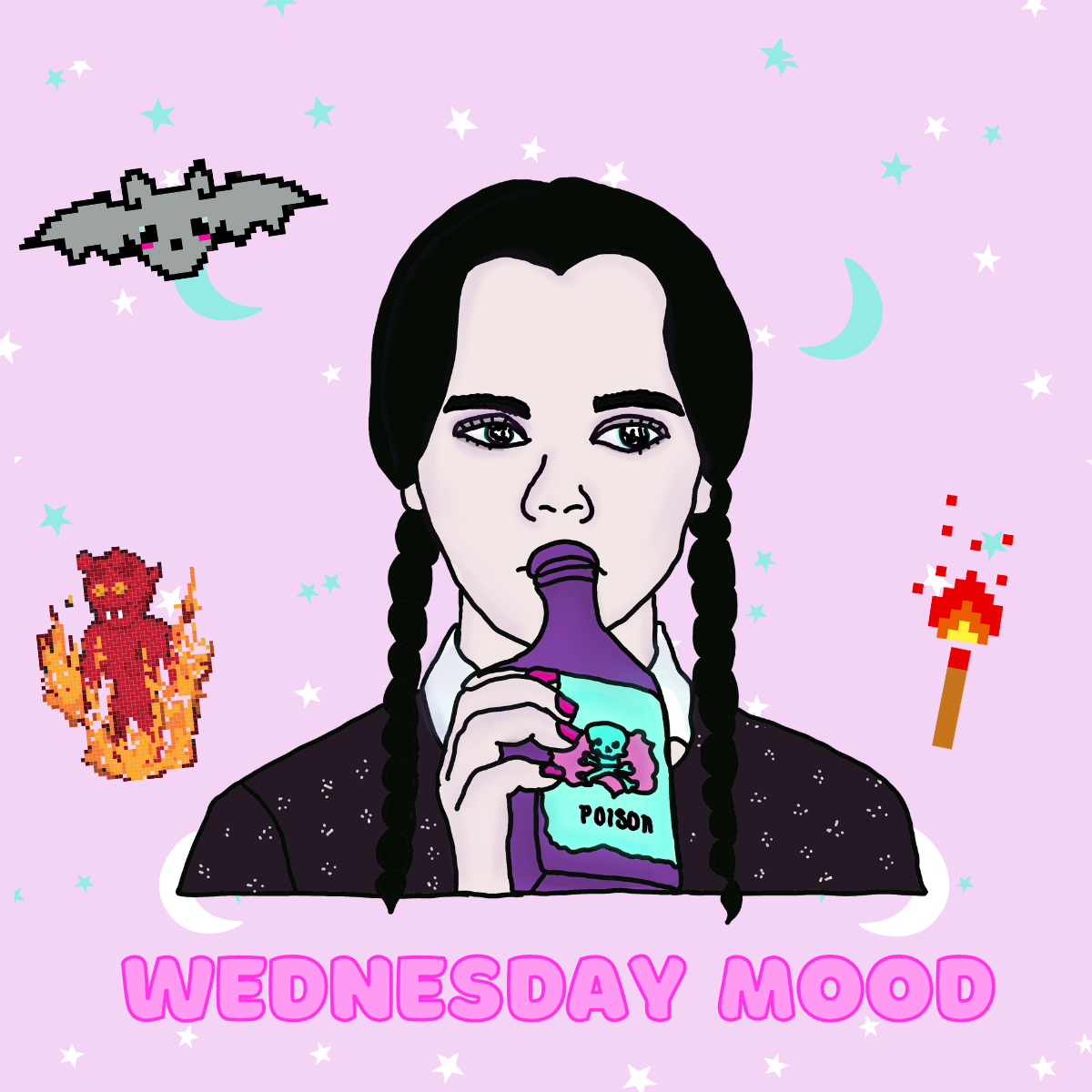 Haunted Fembot - Wholesale Sticker - “Wednesday Mood” Wednesday Addams Water Bottle Sticker8