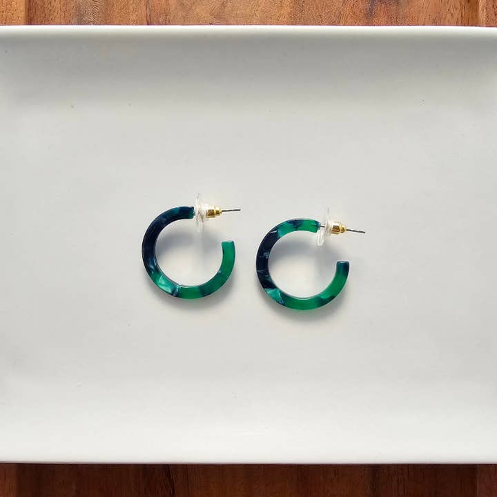 Cam Mini Hoops - Dark Green // Jewelry, Earrings, Fall for wholesale by Spiffy & Splendid