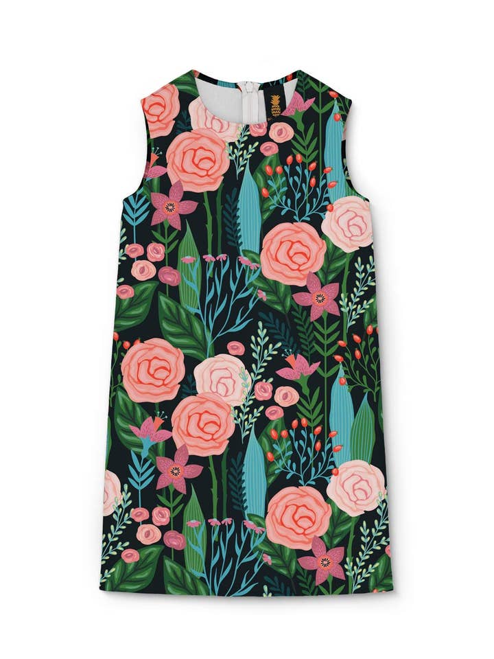 Cover Girl Adele Zwart Bloemenprint Shift Jurk - Meisjes voor wholesale door Pineapple Clothing