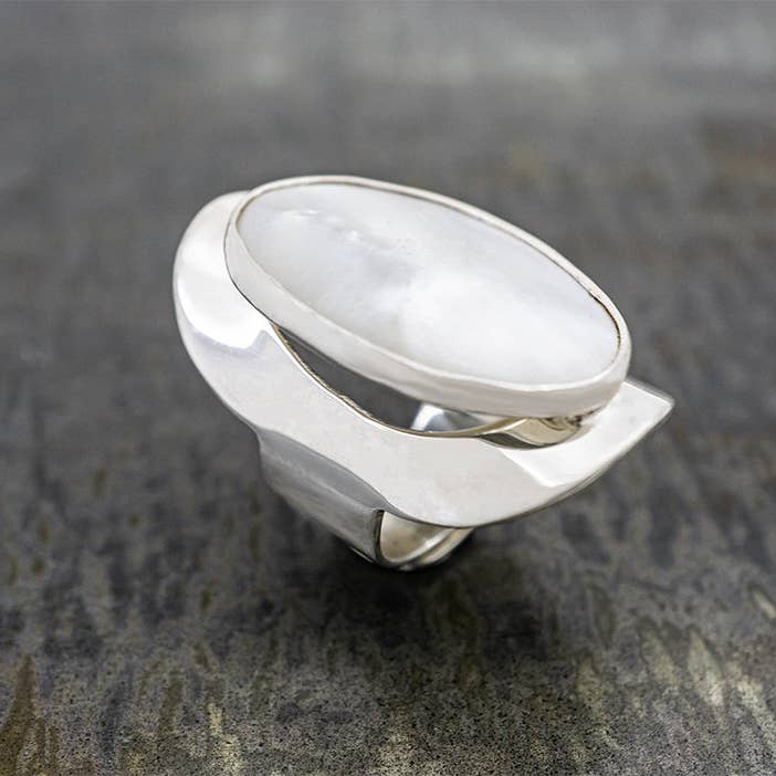 White Mother of Pearl Statement Ring for wholesale on Faire