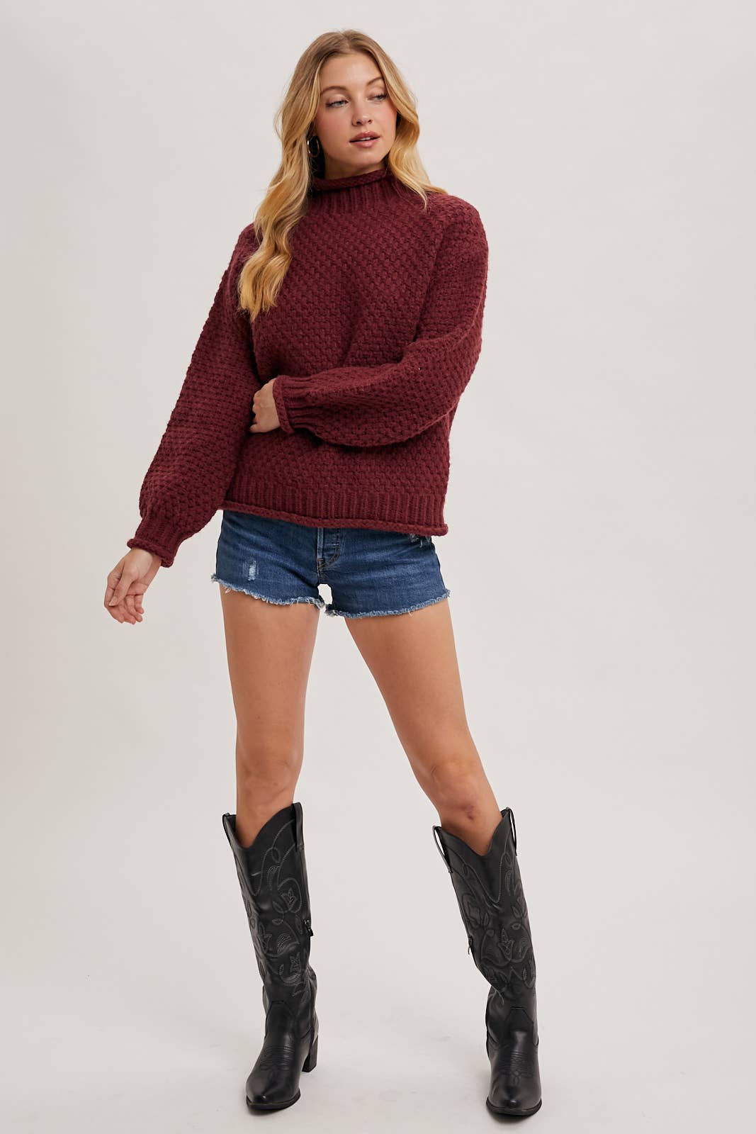 Bluivy - Vente Pull en maille – femme - PULL OVERSIZE EN TRICOT GAUFRÉ À COL MONTANT16