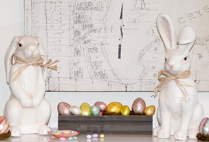 Dekorasyon Gifts  Decor - Wholesale Decorative Figurine - 16.5" & 21" Tall Paper Mache Bunny Rabbit Set/2 (Pink)2